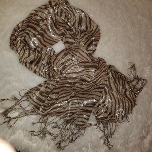 Shiny Animal Print Scarf with Fringe